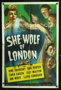 p644 SHE-WOLF OF LONDON one-sheet movie poster '46 cool spooky horror image!