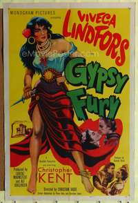 p219 GYPSY FURY one-sheet movie poster '49 sexy artwork of Viveca Lindfors!