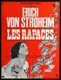 a393 GREED French 23x32 movie poster R70s Erich von Stroheim classic!