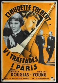 a097 I MET HIM IN PARIS Swedish movie poster '37 Colbert, Leon art!