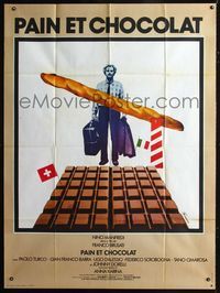 c359 BREAD & CHOCOLATE French one-panel movie poster '73 Franco Brusati, cool Ferracci art!