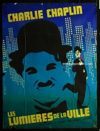 c373 CITY LIGHTS French one-panel poster R70s wonderful artwork of Charlie Chaplin by Leo Kouper!