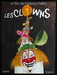 c380 CLOWNS French one-panel movie poster '71 Federico Fellini, great clown art by Ferracci!