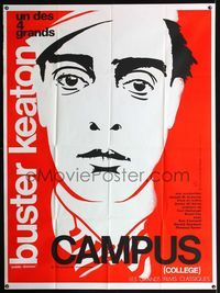 c381 COLLEGE French one-panel movie poster R73 great close up artwork of Buster Keaton!