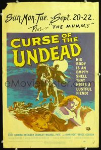 c081 CURSE OF THE UNDEAD window card movie poster '59 art of lustful fiend by Reynold Brown!