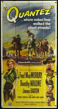 1a339 QUANTEZ three-sheet movie poster '57 artwork of Fred MacMurray & sexy Dorothy Malone!