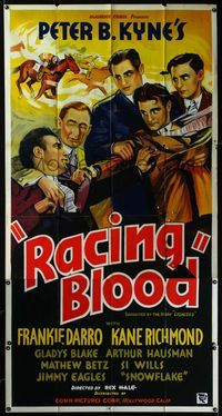 1a340 RACING BLOOD three-sheet '36 Frankie Darro, Kane Richmond, great horse racing stone litho!