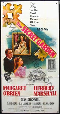 1a352 SECRET GARDEN 3sheet '49 Margaret O'Brien, Herbert Marshall, Frances Hodgson Burnett's book!