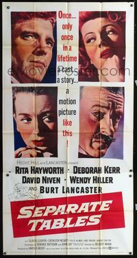 1a353 SEPARATE TABLES three-sheet '58 Rita Hayworth, Burt Lancaster, Deborah Kerr, David Niven