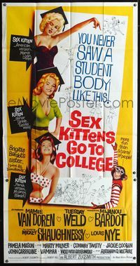 1a354 SEX KITTENS GO TO COLLEGE 3sheet '60 sexiest art of Mamie Van Doren, Tuesday Weld & Bardot!