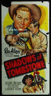 1a355 SHADOWS OF TOMBSTONE three-sheet movie poster '53 great art of fighting Rex Allen!