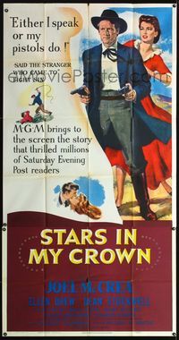 1a361 STARS IN MY CROWN three-sheet '50 Ellen Drew, either Joel McCrea speaks or his pistols do!