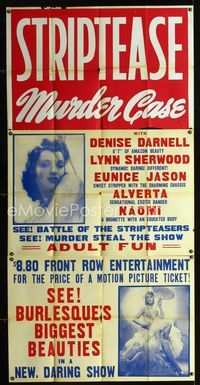 1a363 STRIP TEASE MURDER CASE 3sheet '50 battle of the stripteasers, but murder steals the show!