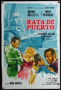 1a526 RATA DE PUERTO Argentinean movie poster '63 really cool artwork by O. Berutti!