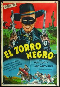 1a529 RIDIN' THE TRAIL Argentinean poster '40 great image of Fred Scott as Zorro with guns drawn!