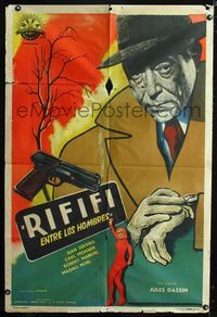 1a530 RIFIFI Argentinean movie poster '55 Jules Dassin, cool art of Jean Servais, it means trouble!