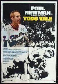 1a545 SLAP SHOT Argentinean movie poster '77 Paul Newman plays hockey, different image!