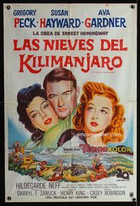 1a546 SNOWS OF KILIMANJARO Argentinean movie poster '52 Gregory Peck, Susan Hayward, Ava Gardner