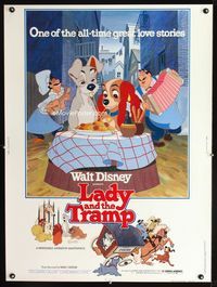 1n149 LADY & THE TRAMP Thirty by Forty movie poster R80 Walt Disney, classic spaghetti dinner scene!