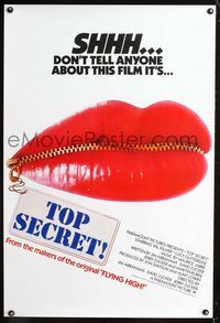 1o321 TOP SECRET English one-sheet '84 Val Kilmer spy spoof, completely different zipped lips image!