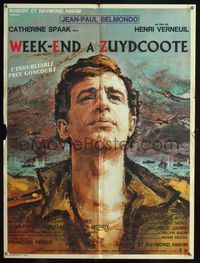 1o421 WEEKEND AT DUNKIRK French 23x32 '65 cool artwork portrait of Jean-Paul Belmondo by Ferracci!