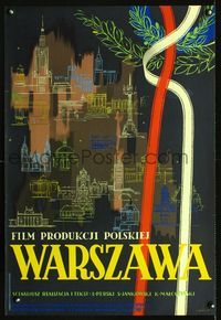 1o694 WARSZAWA Polish 23x33 movie poster '54 cool city artwork of Warsaw, Poland by J. Knothe!