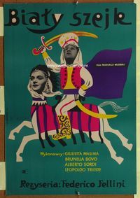 1o696 WHITE SHEIK Polish 23x33 poster '60 Federico Fellini, wacky Arabian art by M. Stachurski!