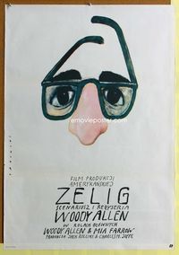 1o609 ZELIG Polish poster '83 Woody Allen mockumentary, great eyes & nose art by Wiktor Sadowski!