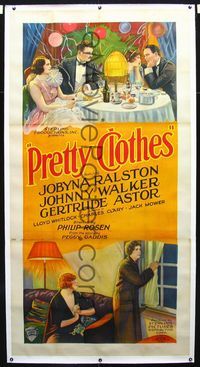 1v111 PRETTY CLOTHES linen three-sheet '27 cool stone litho art of Jobyna Ralston & Johnnie Walker!