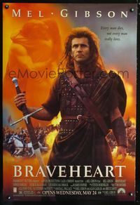 1z091 BRAVEHEART DS advance one-sheet movie poster '95 Mel Gibson, Scotland!