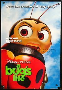 1z099 BUG'S LIFE DS ladybug one-sheet '98 Walt Disney, Pixar CG cartoon, who you callin' lady?!