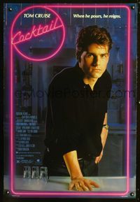 1z119 COCKTAIL one-sheet movie poster '88 sexy Tom Cruise close up at bar!