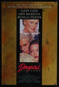 1z142 DANGEROUS LIAISONS one-sheet '88 Glenn Close, John Malkovich, Michelle Pfeiffer, Keanu Reeves