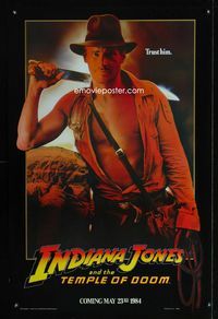 1z274 INDIANA JONES & THE TEMPLE OF DOOM teaser 1sh '84 great image of Harrison Ford with machete!