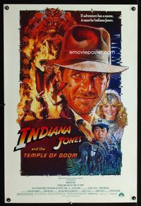 1z275 INDIANA JONES & THE TEMPLE OF DOOM white style 1sh '84 art of Harrison Ford by Drew Struzan!