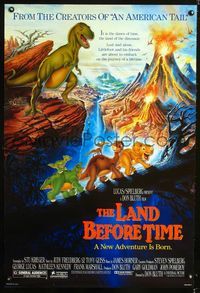 1z311 LAND BEFORE TIME DS one-sheet '88 Steven Spielberg, George Lucas, Don Bluth, dinosaur cartoon!