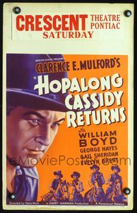 2a106 HOPALONG CASSIDY RETURNS WC '36 wonderful close up art of William Boyd as Hopalong Cassidy!