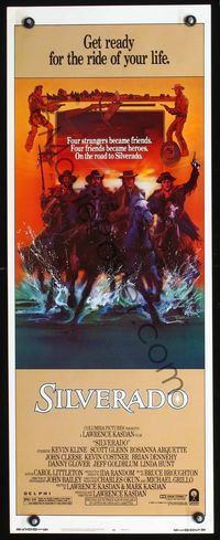 2h442 SILVERADO insert '85art of Kevin Kline, Scott Glenn, Danny Glover & Kevin Costner by Bob Peak