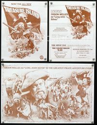 2k275 TREASURE ISLAND movie herald '72 great artwork of Orson Welles as pirate Long John Silver!