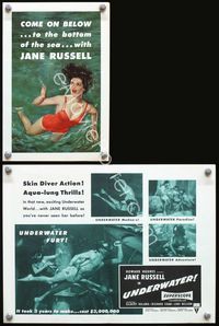 2k277 UNDERWATER movie herald '55 sexiest artwork of scuba diver Jane Russell!