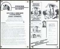 2k787 DEADLY STRANGERS Australian movie press sheet '74 Hayley Mills vs psychic psycho!