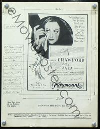 2k808 PAID movie press sheet '30 young sexy Joan Crawford, Robert Armstrong