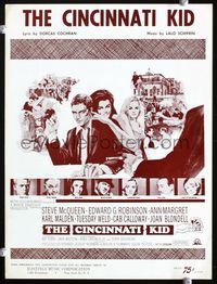 2k576 CINCINNATI KID movie sheet music '65 art of pro poker player Steve McQueen & sexy Ann-Margret!