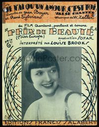 2k542 PRIX DE BEAUTE French sheet music '30 wonderful close up smiling portrait of Louise Brooks!