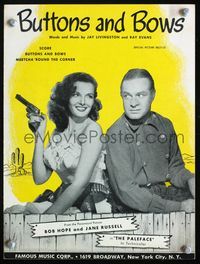 2k691 PALEFACE movie sheet music '48 close up of Bob Hope & sexy Jane Russell with pistol!