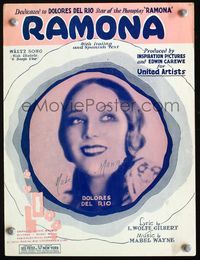 2k706 RAMONA movie sheet music '28 great close portrait of smiling Dolores Del Rio!