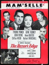 2k707 RAZOR'S EDGE movie sheet music '46 Tyrone Power, Gene Tierney, W. Somerset Maugham