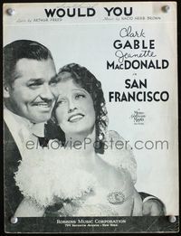 2k721 SAN FRANCISCO movie sheet music '36 close up of smiling Clark Gable & sexy Jeanette MacDonald!