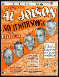 2k722 SAY IT WITH SONGS movie sheet music '29 five great headshot images of Al Jolson!