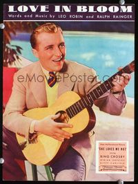 2k724 SHE LOVES ME NOT sheet music '34 great close up color image of Bing Crosby playing guitar!